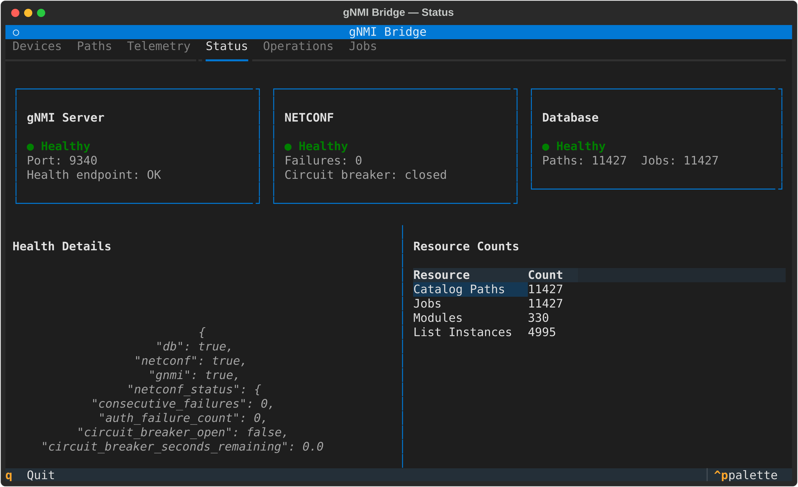 Interactive TUI status dashboard